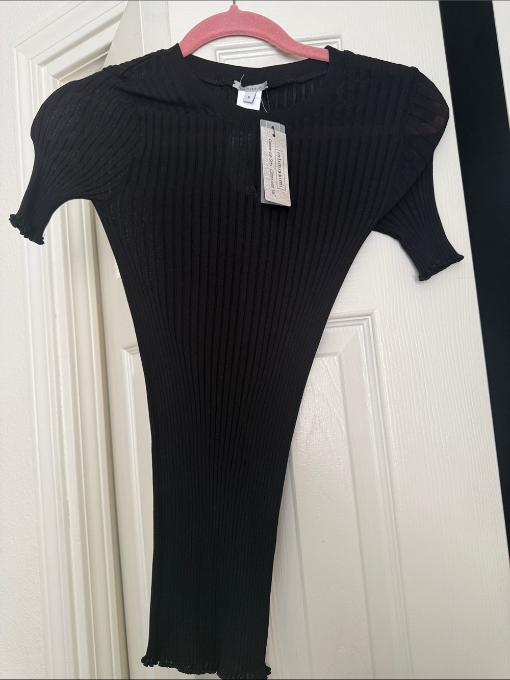 intimissimi Black Ribbed Short Sleeve Tee NWOT